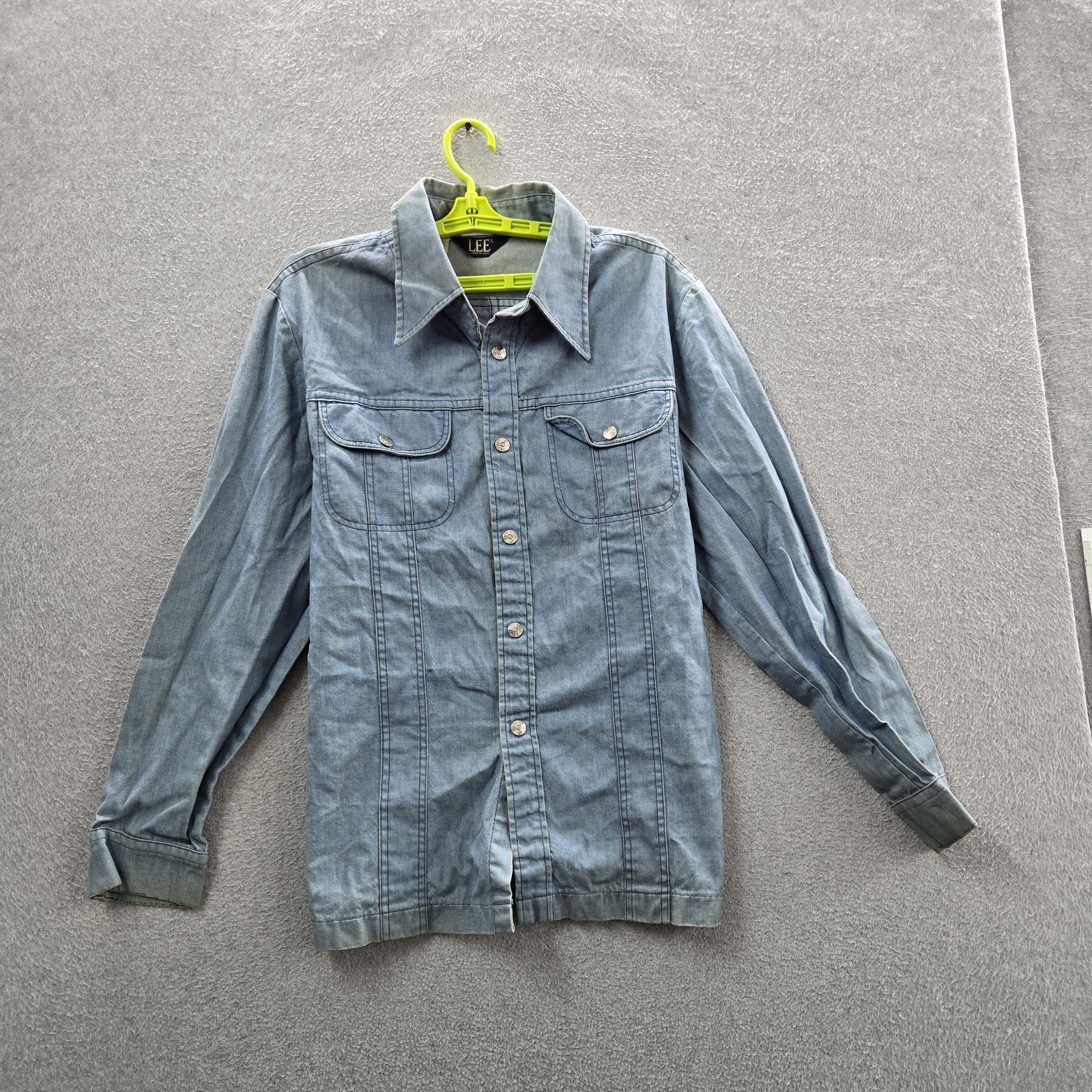 Vintage Lee Mr Men Shirt Jacket M Blue Denim Workwear Tumble Dry 70s Usa